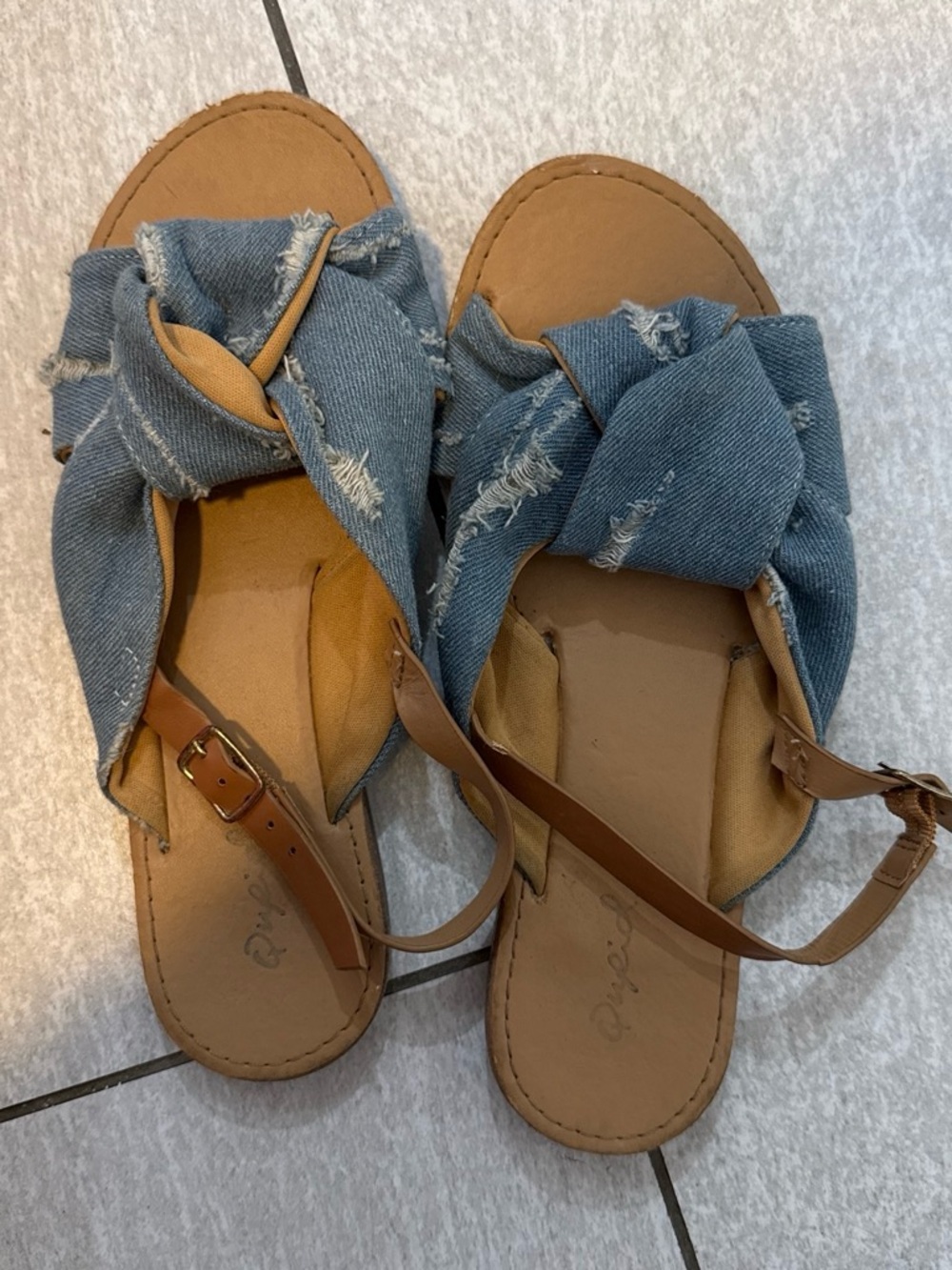 Denim Knot Slingback Sandals - Blue